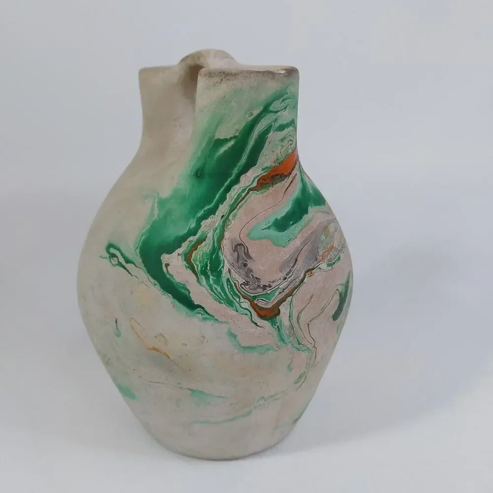 Nemadji Pottery Vase Native American Style‎ Double Spout Green Wedding Vase